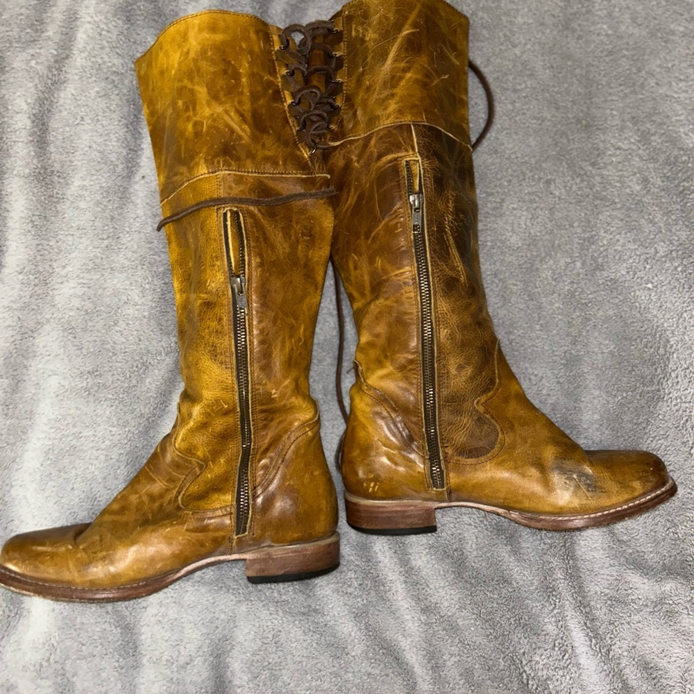 Freebird by Steven Distressed Tan Lace-Up Knee Boots